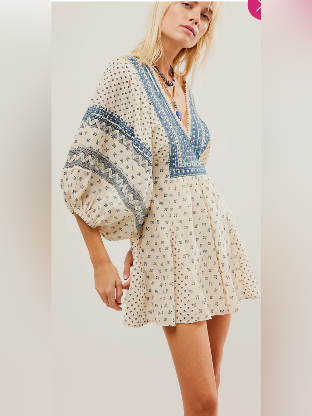 Free people sweet southwest embroidered Mini Dress tea combo size XS NWT